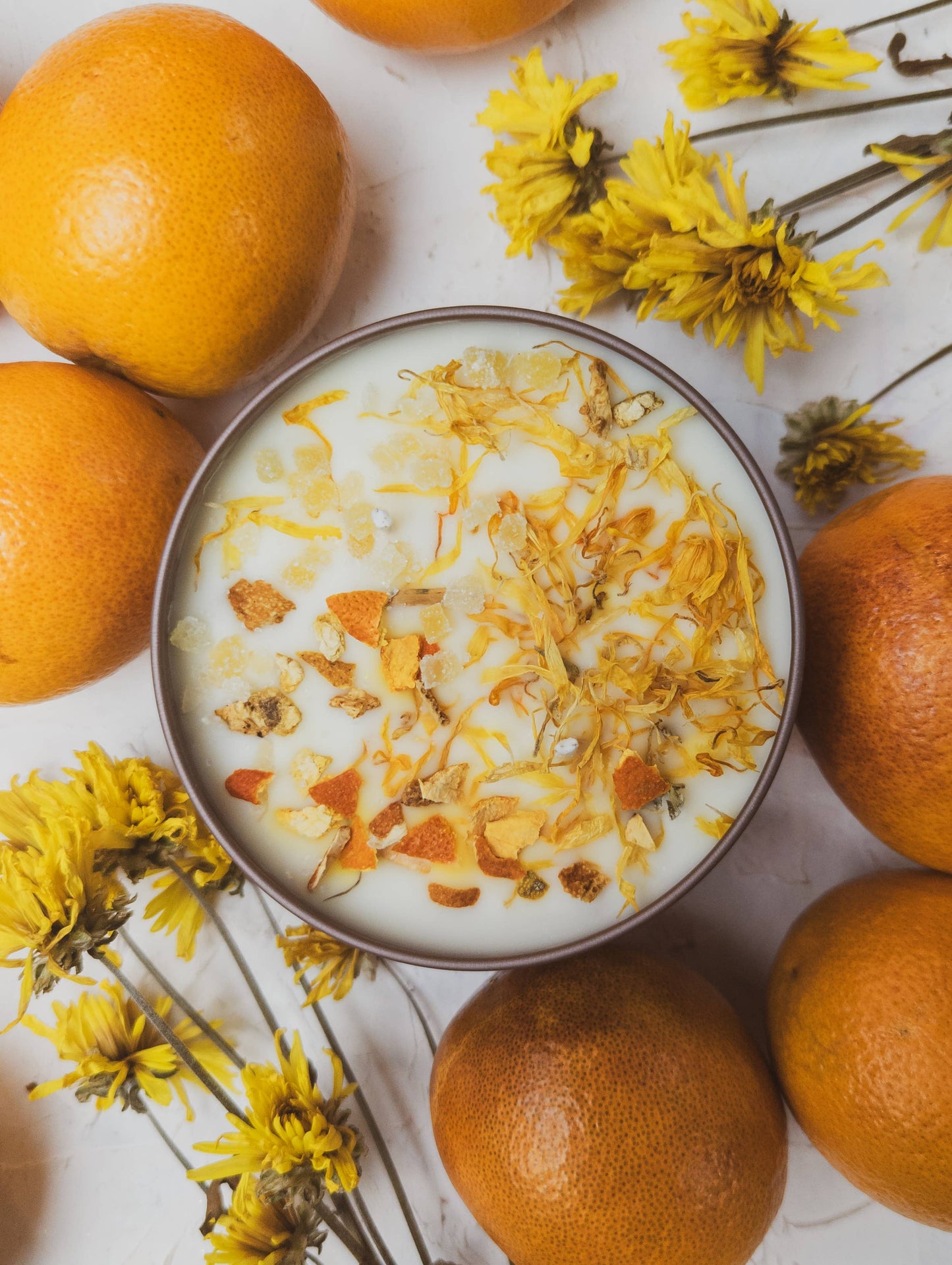 Zesty Orange Ginger Marigold Soy Tin Candle Handmade Gift: 4 oz