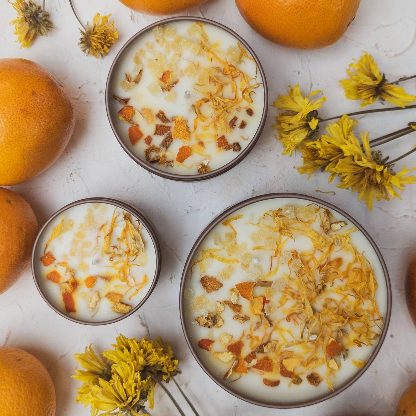Zesty Orange Ginger Marigold Soy Tin Candle Handmade Gift: 4 oz