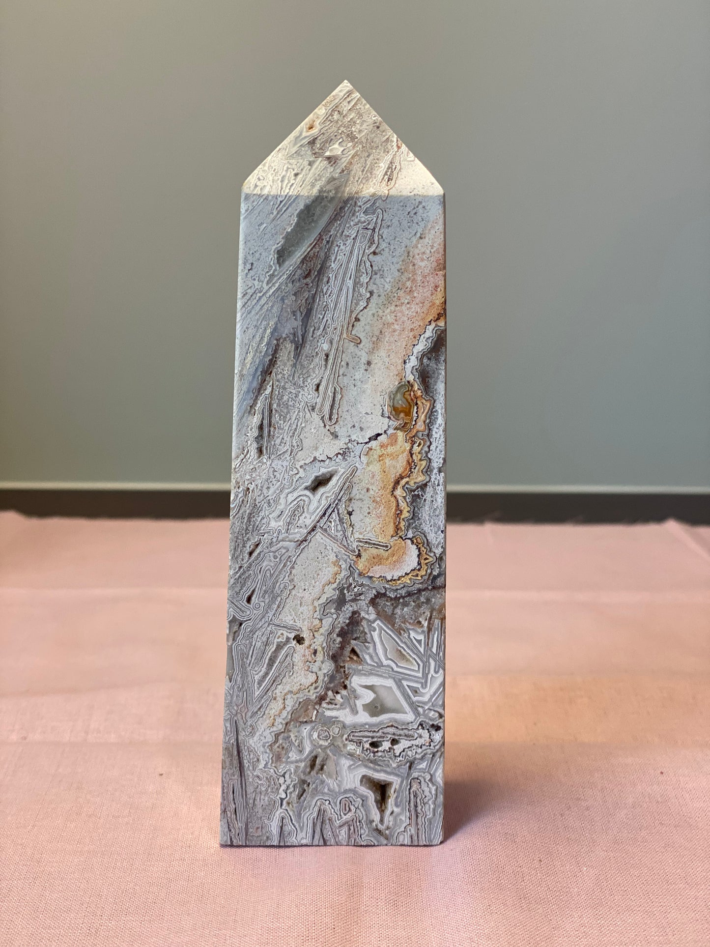 Mexican White Lace Agate Obelisk Tower Point