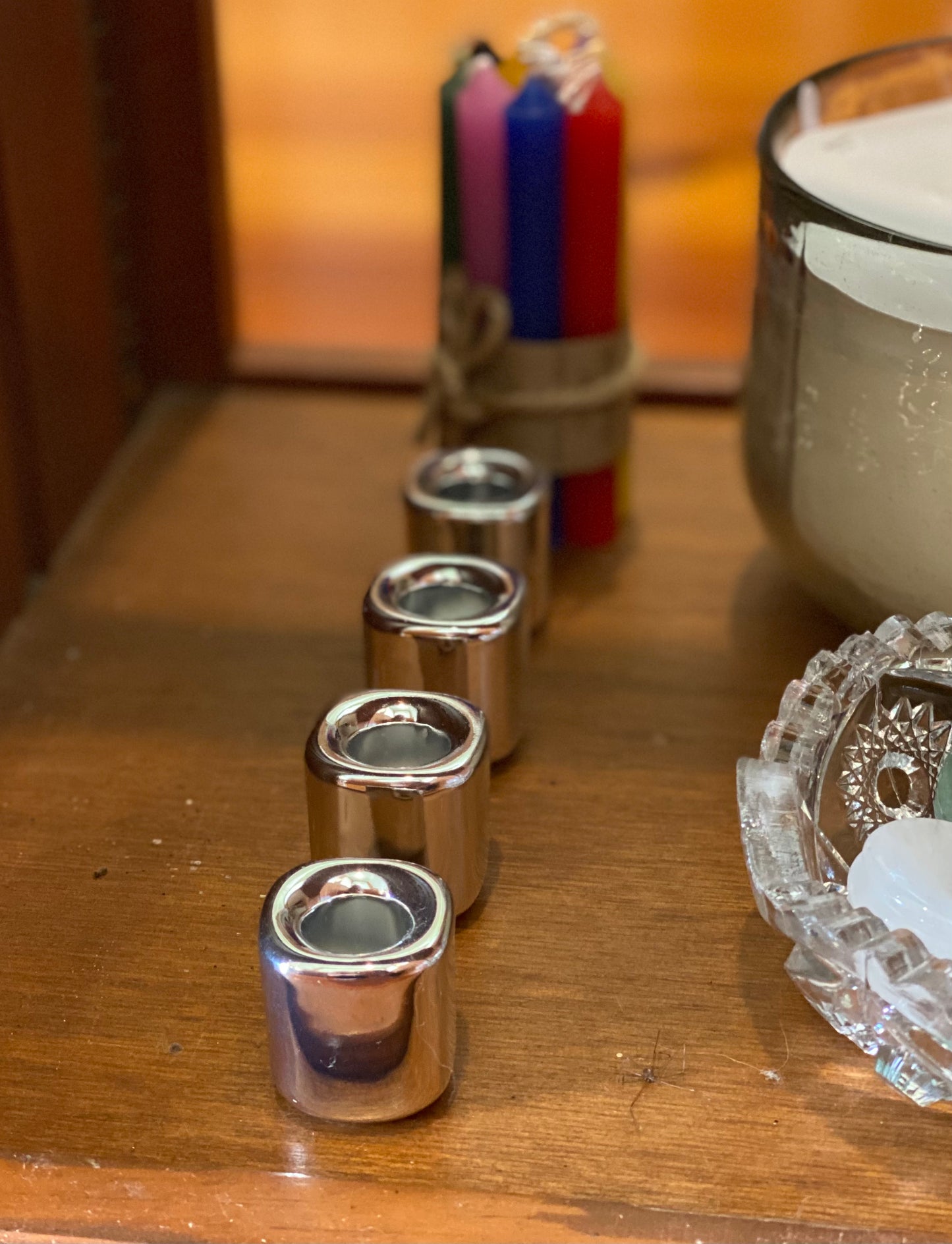 Silver Ceramic Chime Candle Holder