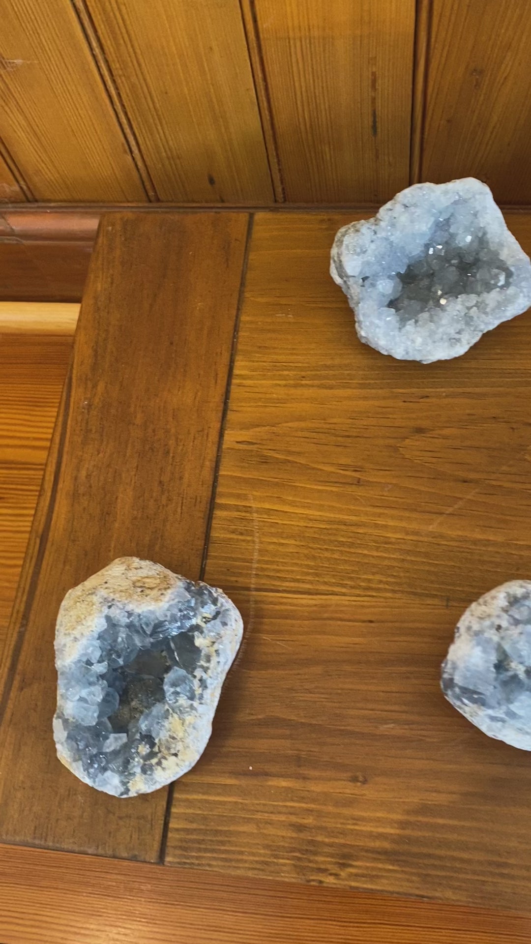 Load and play video in Gallery viewer, Celestite Geodes (size variety)