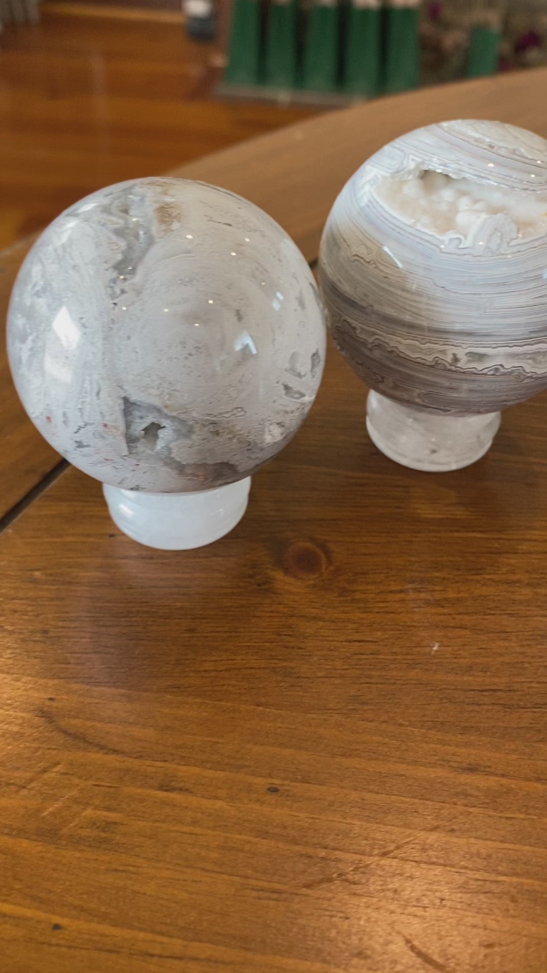Load and play video in Gallery viewer, Mexican White Crazy Lace Agate Sphere