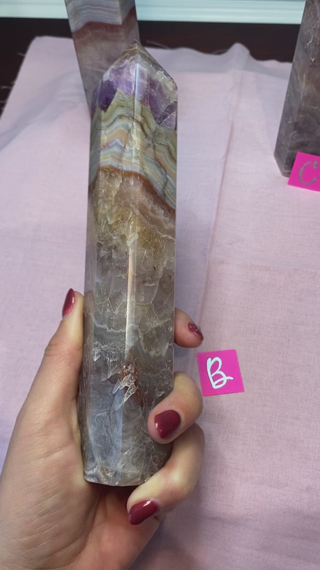 Load and play video in Gallery viewer, Amethyst Lace Agate Obelisk Tower Point