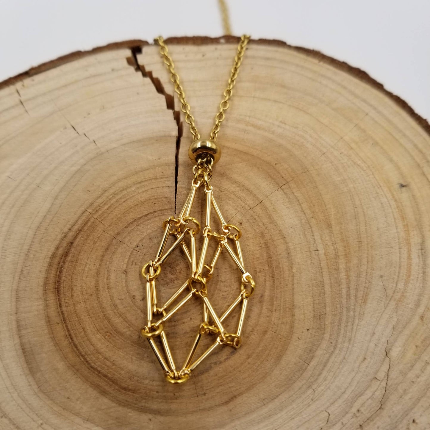 Gold Interchangeable Macramé Cage Necklaces Without Stone