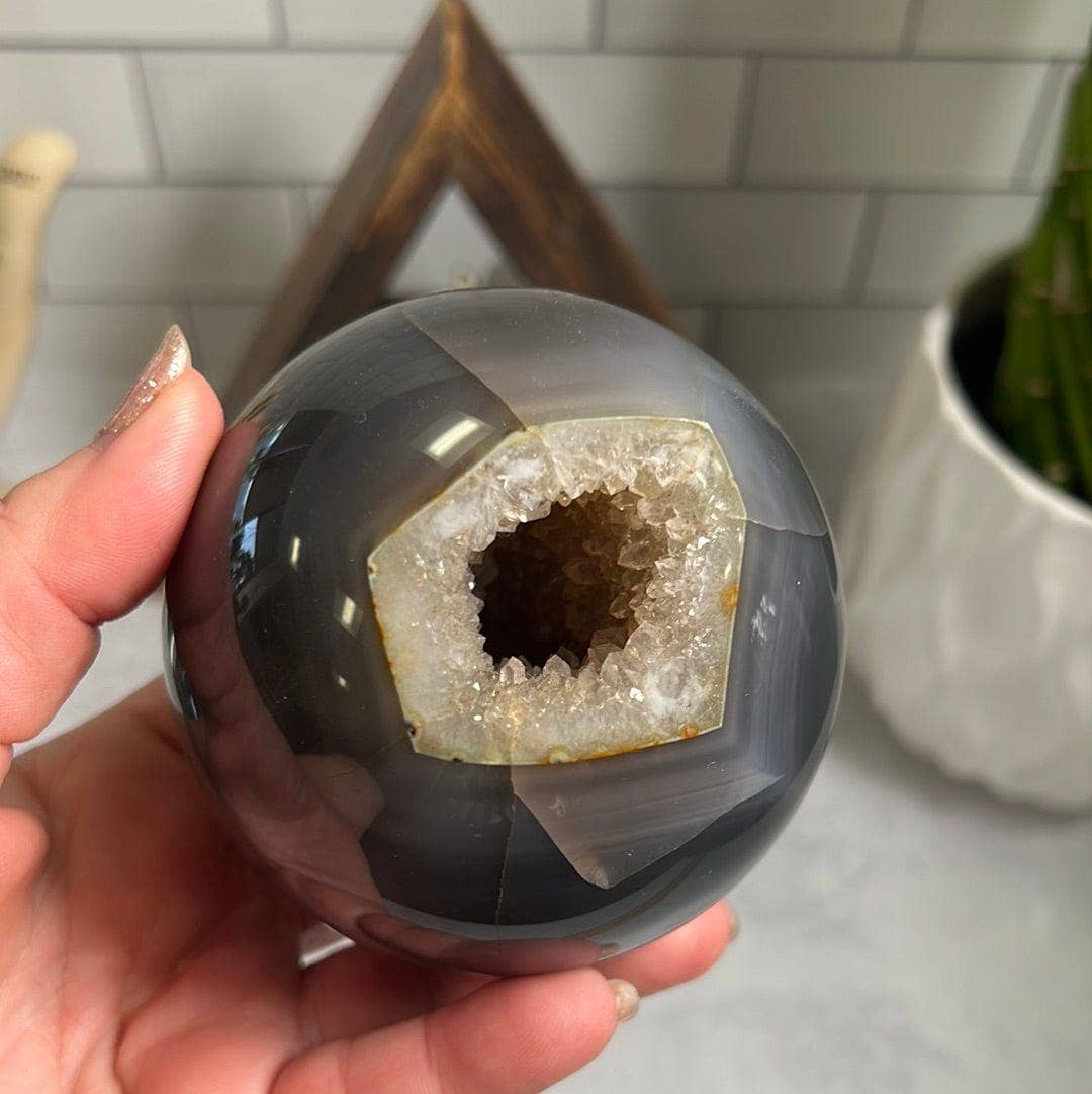 Agate Sphere with Sparkling Druzy Center