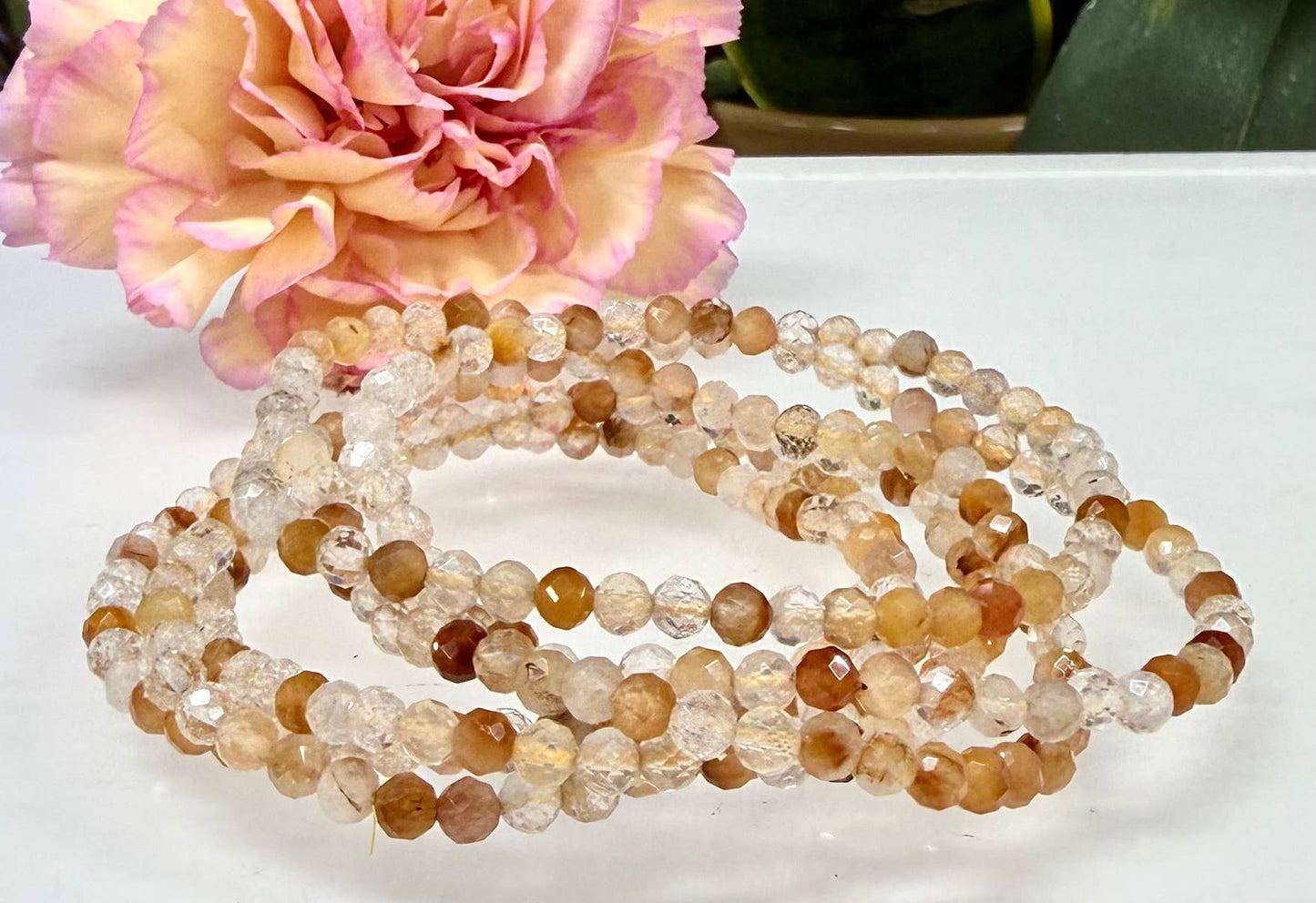 4mm Natural Amphibole Quartz Faceted Stretch Bracelet