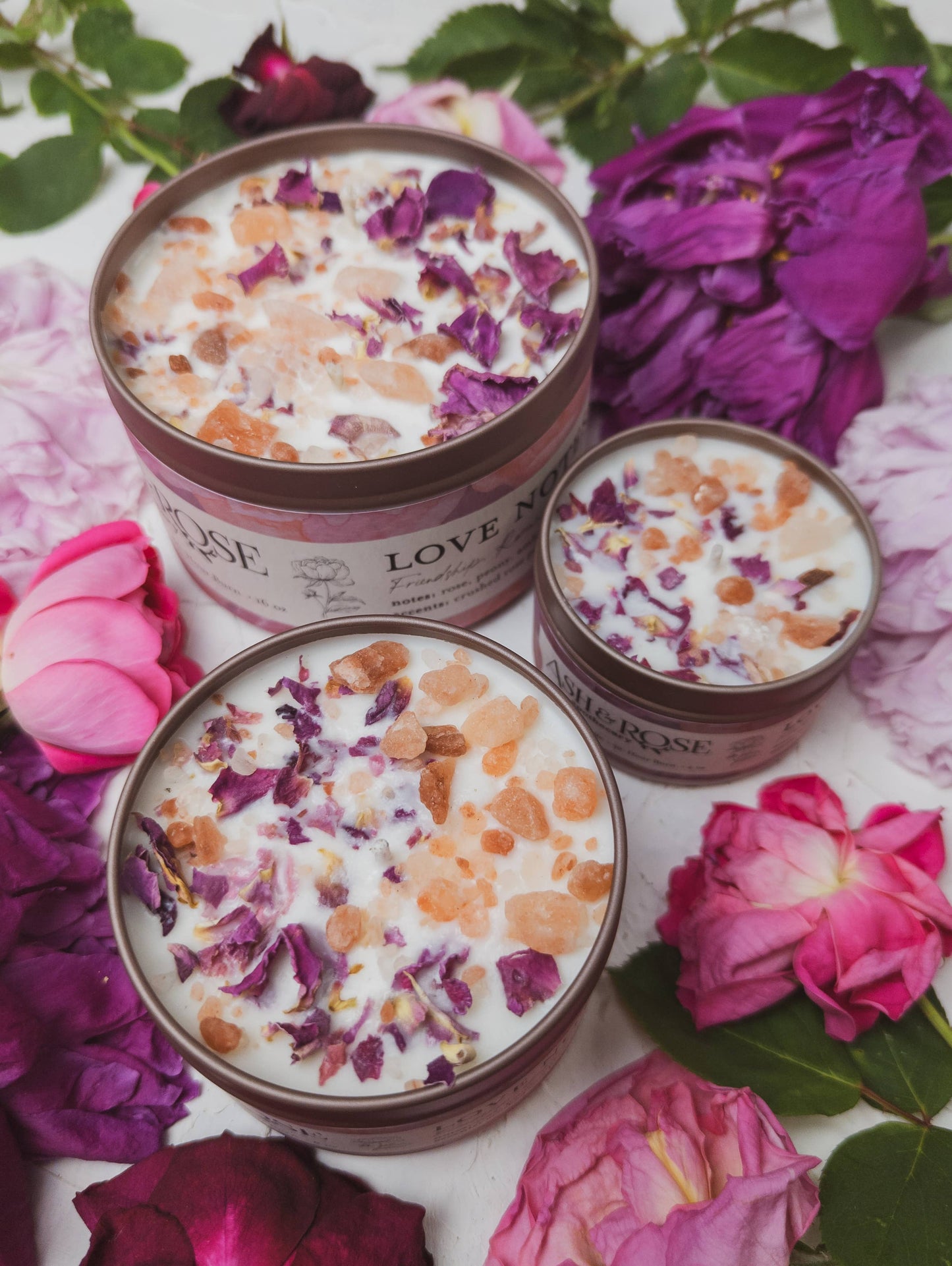 Love Notes Soy Candle Rose Petals Pink Himalayan Salt Flower: 8 oz