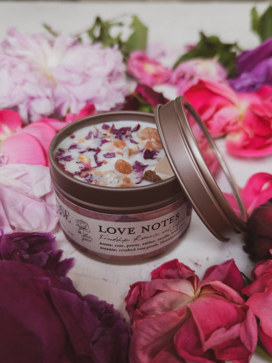 Love Notes Soy Candle Rose Petals Pink Himalayan Salt Flower: 8 oz