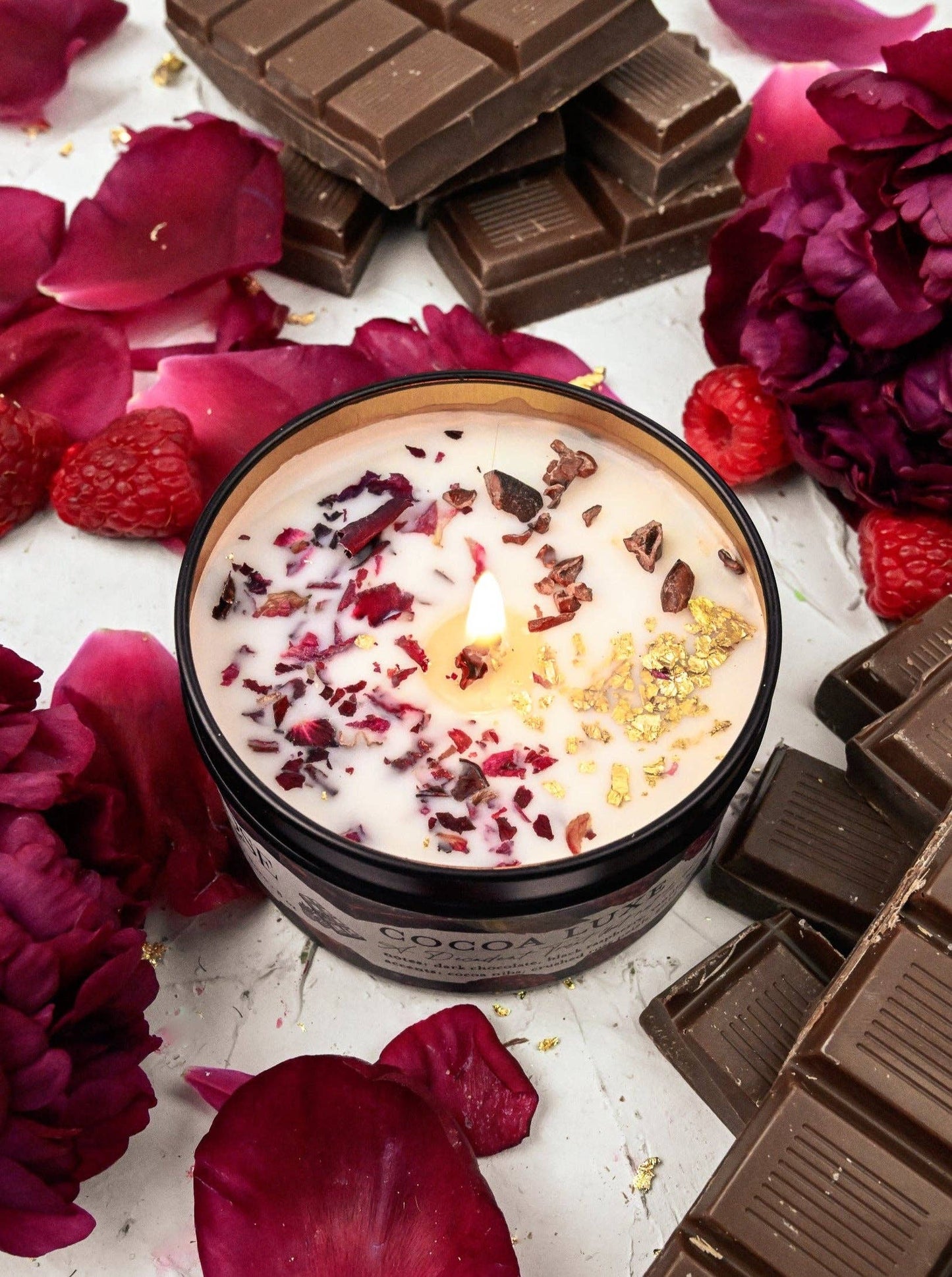 COCOA LUXE Chocolate Raspberry Candle: 4 oz + 8oz
