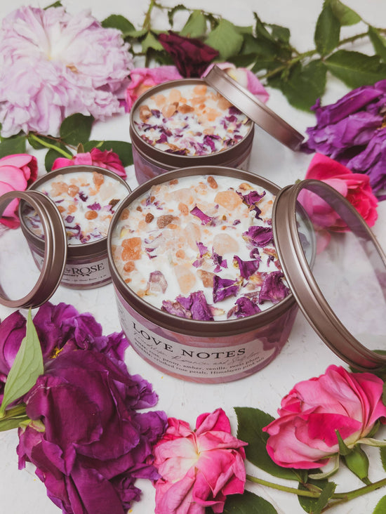 Love Notes Soy Candle Rose Petals Pink Himalayan Salt Flower: 16 oz