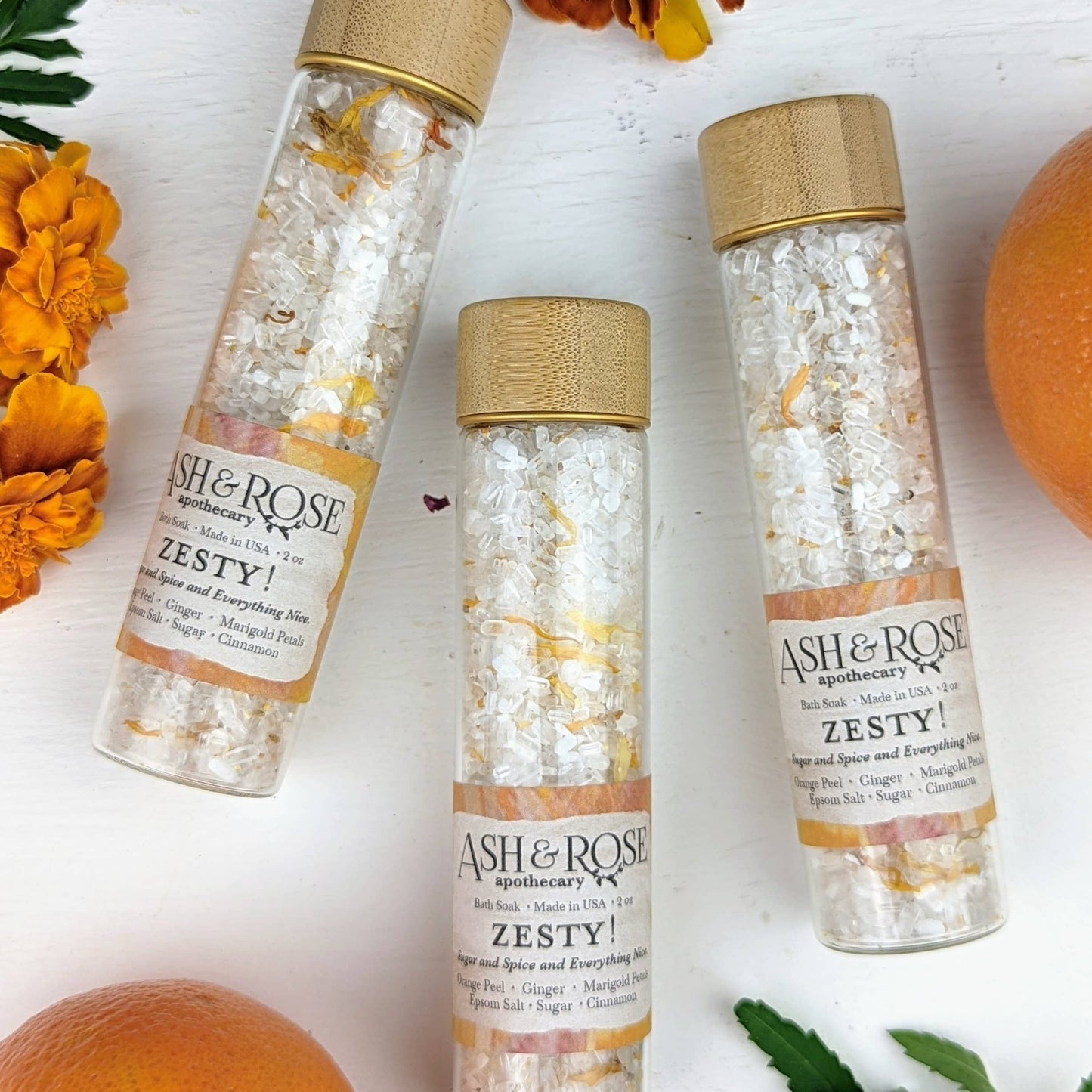 Zesty Epsom Salt Orange Ginger Marigold Test Tube Bath Soak