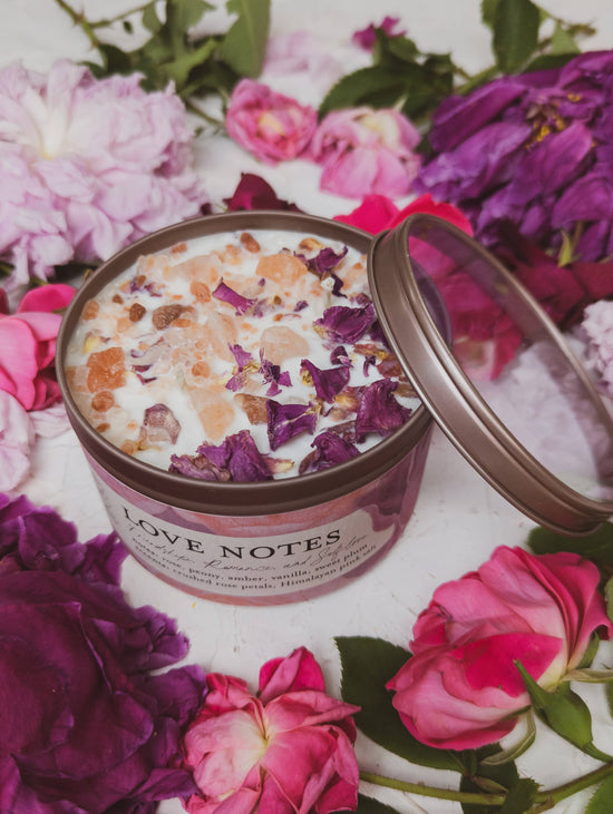 Love Notes Soy Candle Rose Petals Pink Himalayan Salt Flower: 8 oz