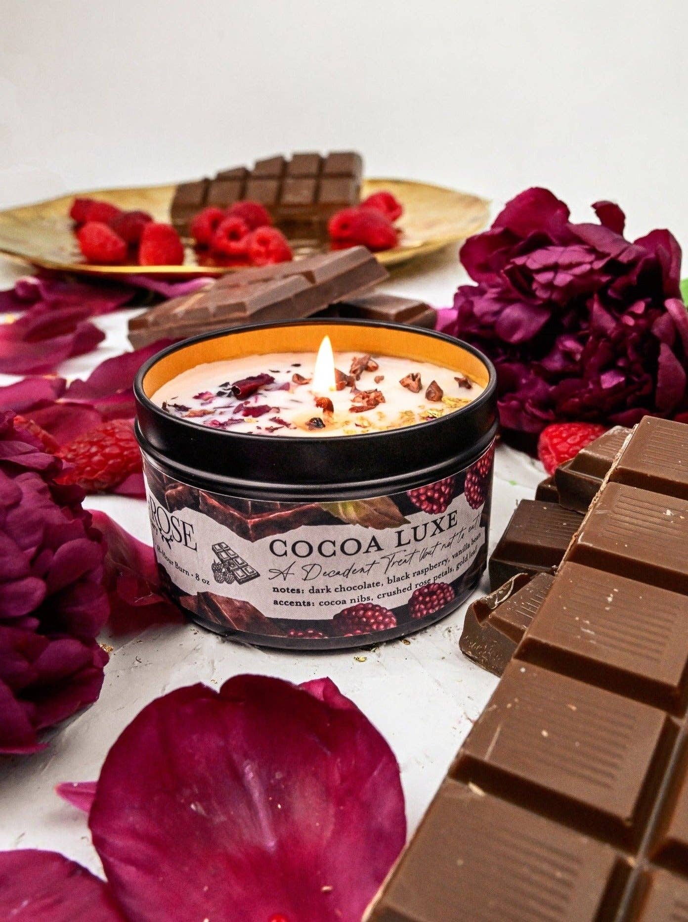 COCOA LUXE Chocolate Raspberry Candle: 4 oz + 8oz