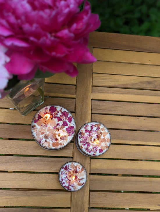 Love Notes Soy Candle Rose Petals Pink Himalayan Salt Flower: 16 oz