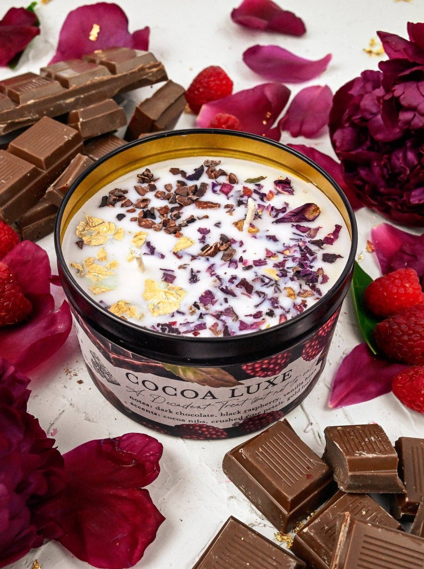 COCOA LUXE Chocolate Raspberry Candle: 4 oz + 8oz