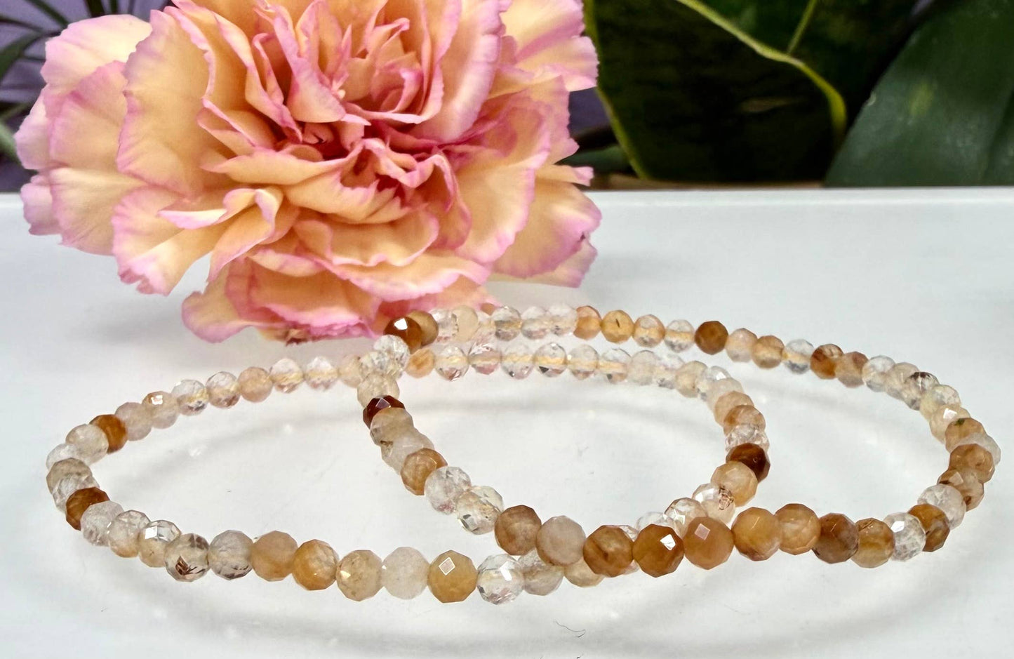 4mm Natural Amphibole Quartz Faceted Stretch Bracelet