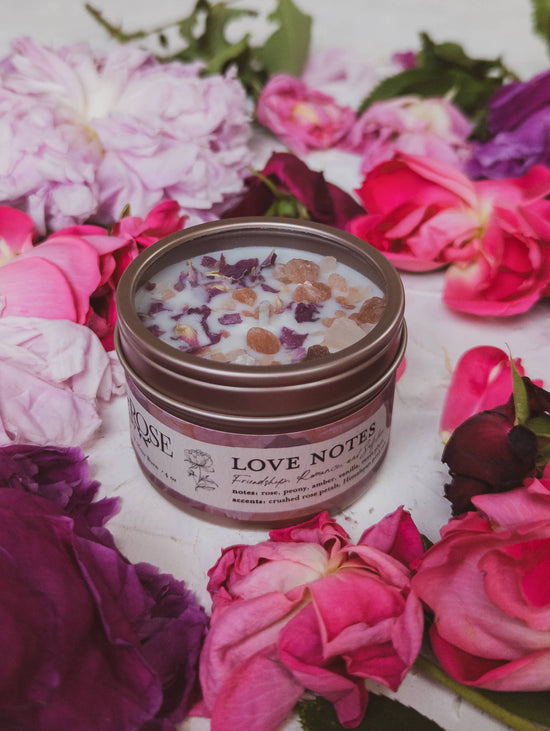 Love Notes Soy Candle Rose Petals Pink Himalayan Salt Flower: 16 oz