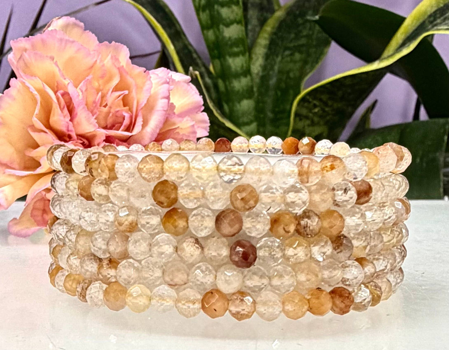 4mm Natural Amphibole Quartz Faceted Stretch Bracelet