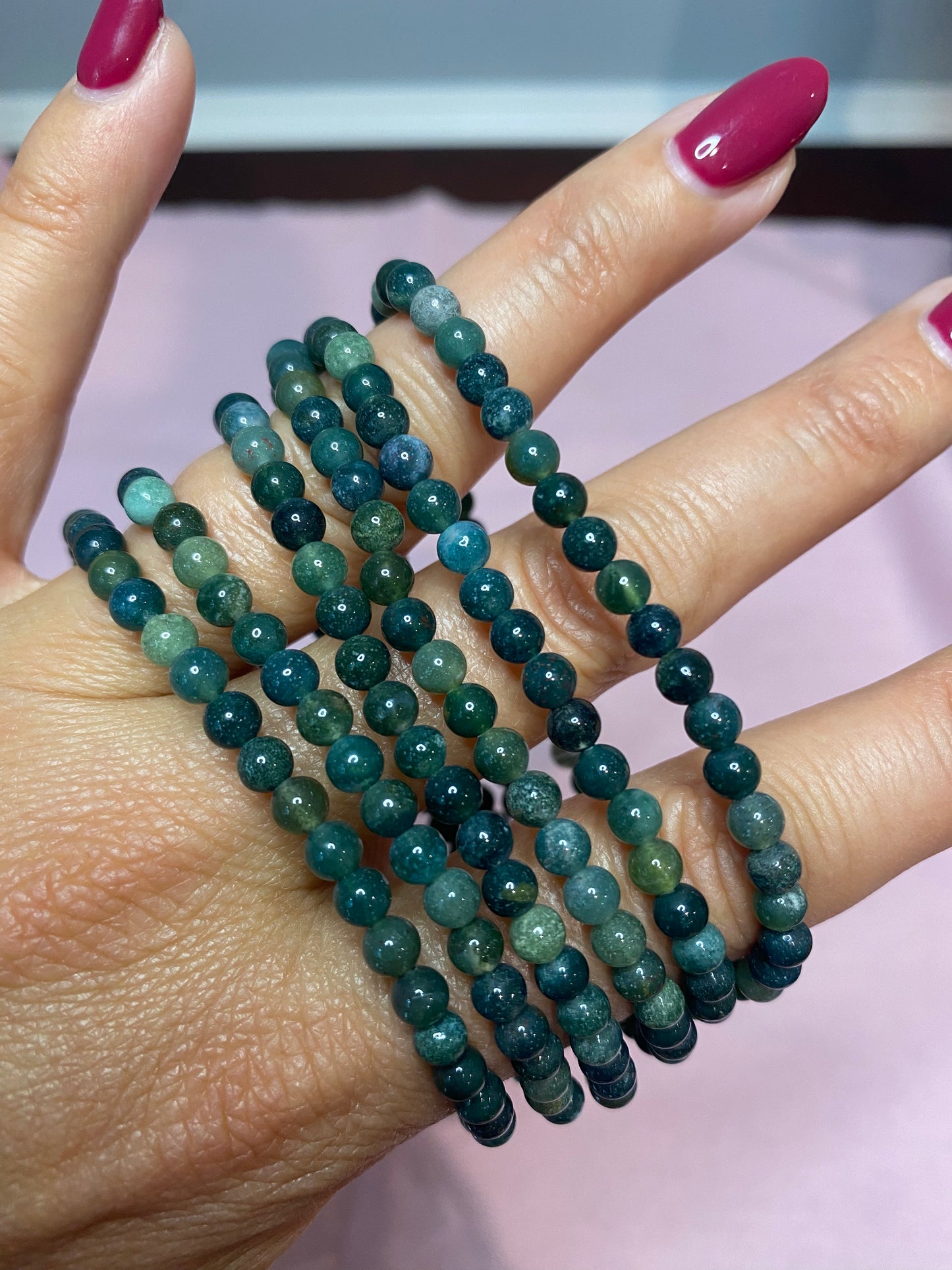 Moss Agate Stretchy Bracelet - Growth, Balance & Connection to Nature