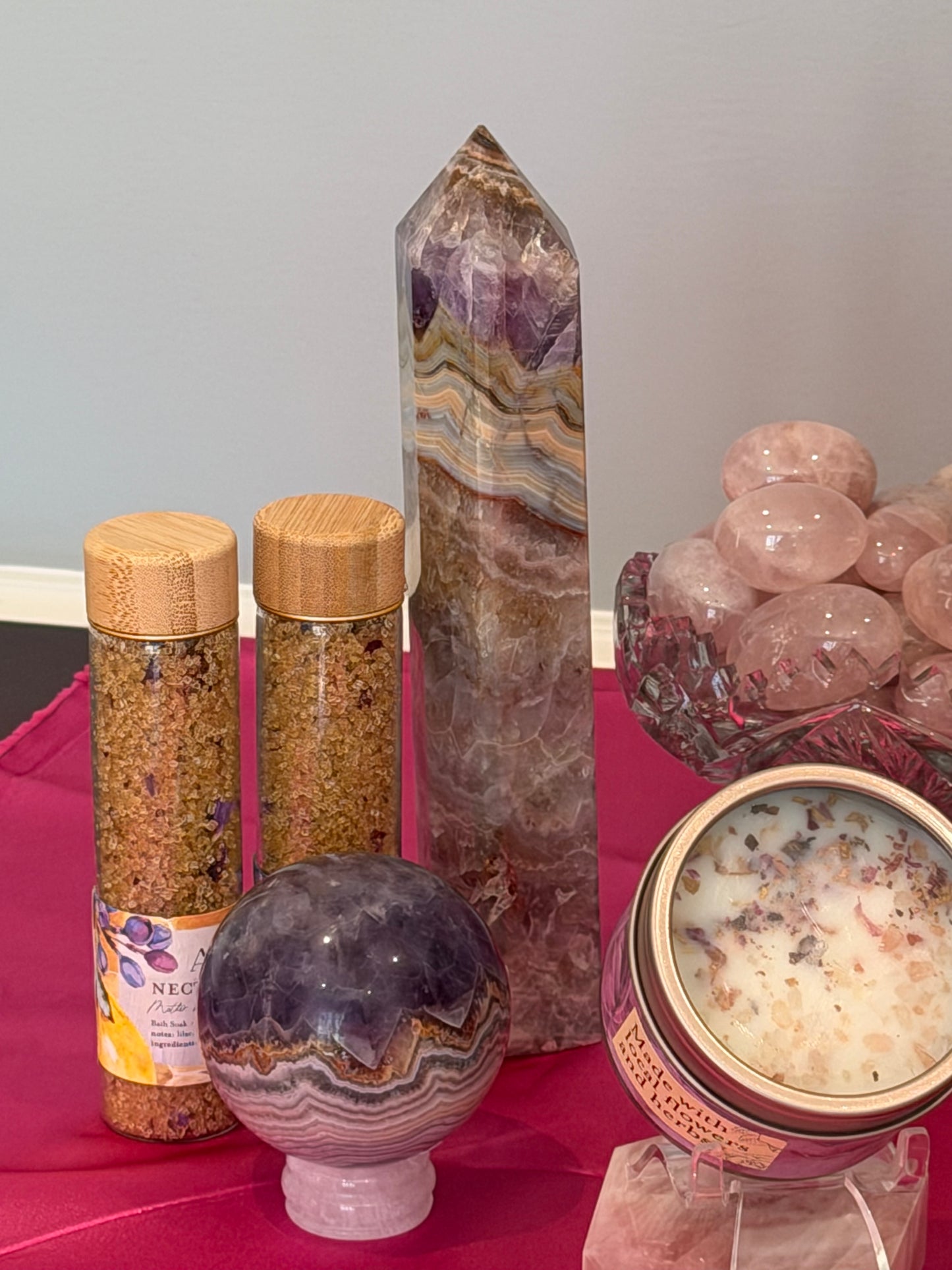Amethyst Lace Agate Obelisk Tower – 8" Crystal Point