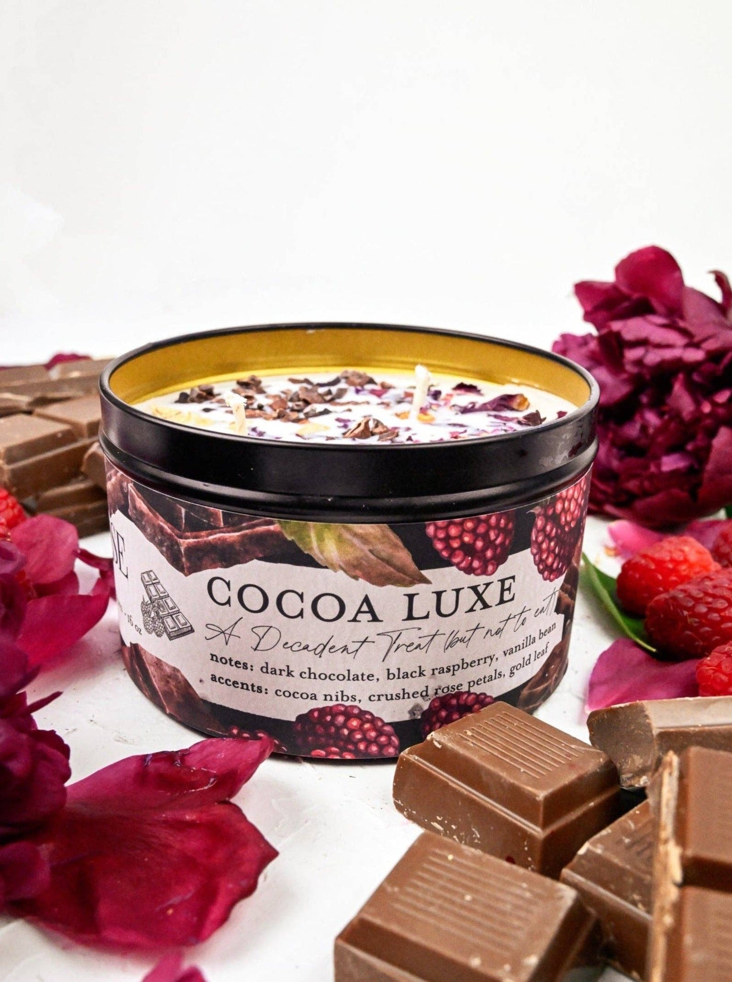 COCOA LUXE Chocolate Raspberry Candle: 4 oz + 8oz