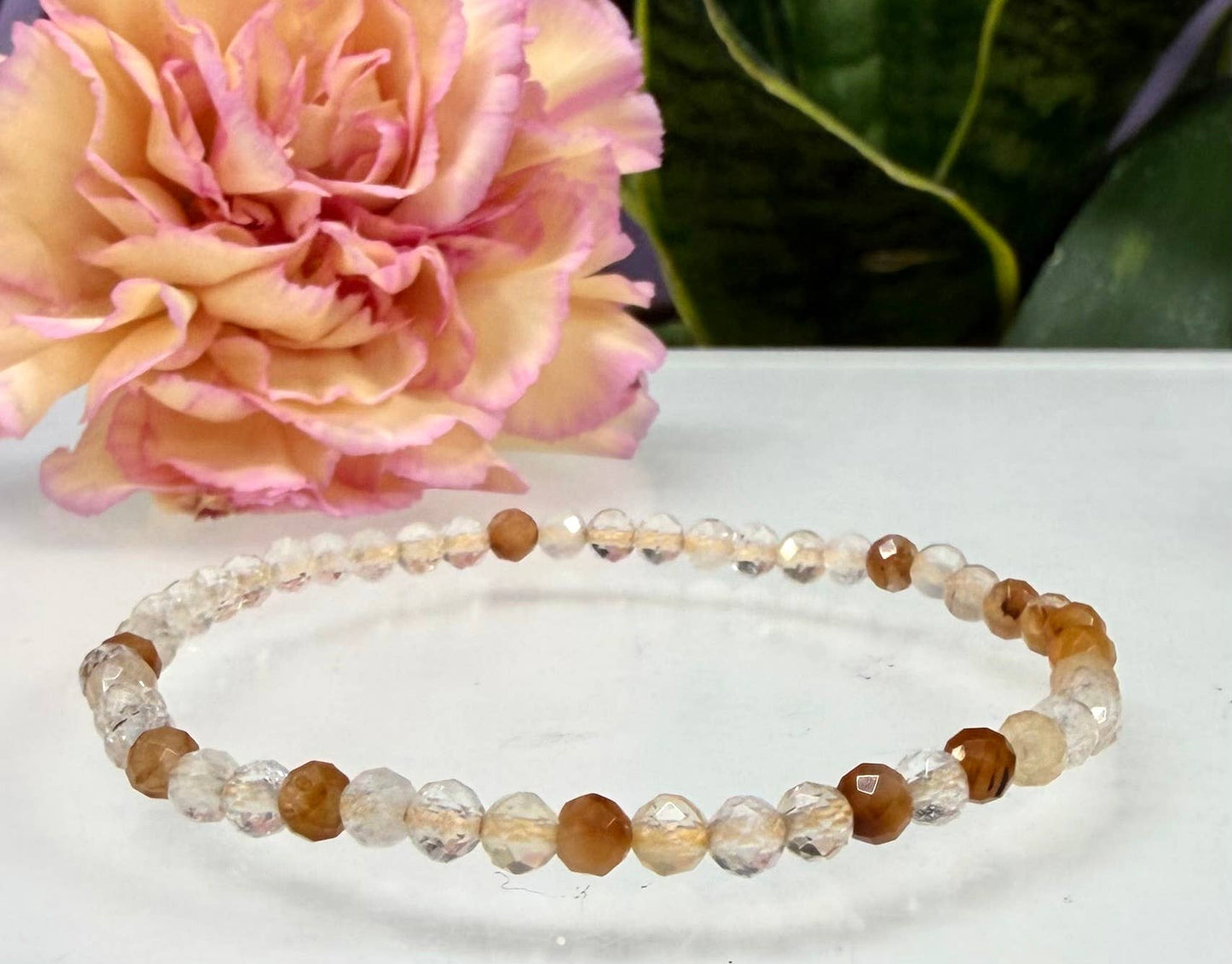 4mm Natural Amphibole Quartz Faceted Stretch Bracelet