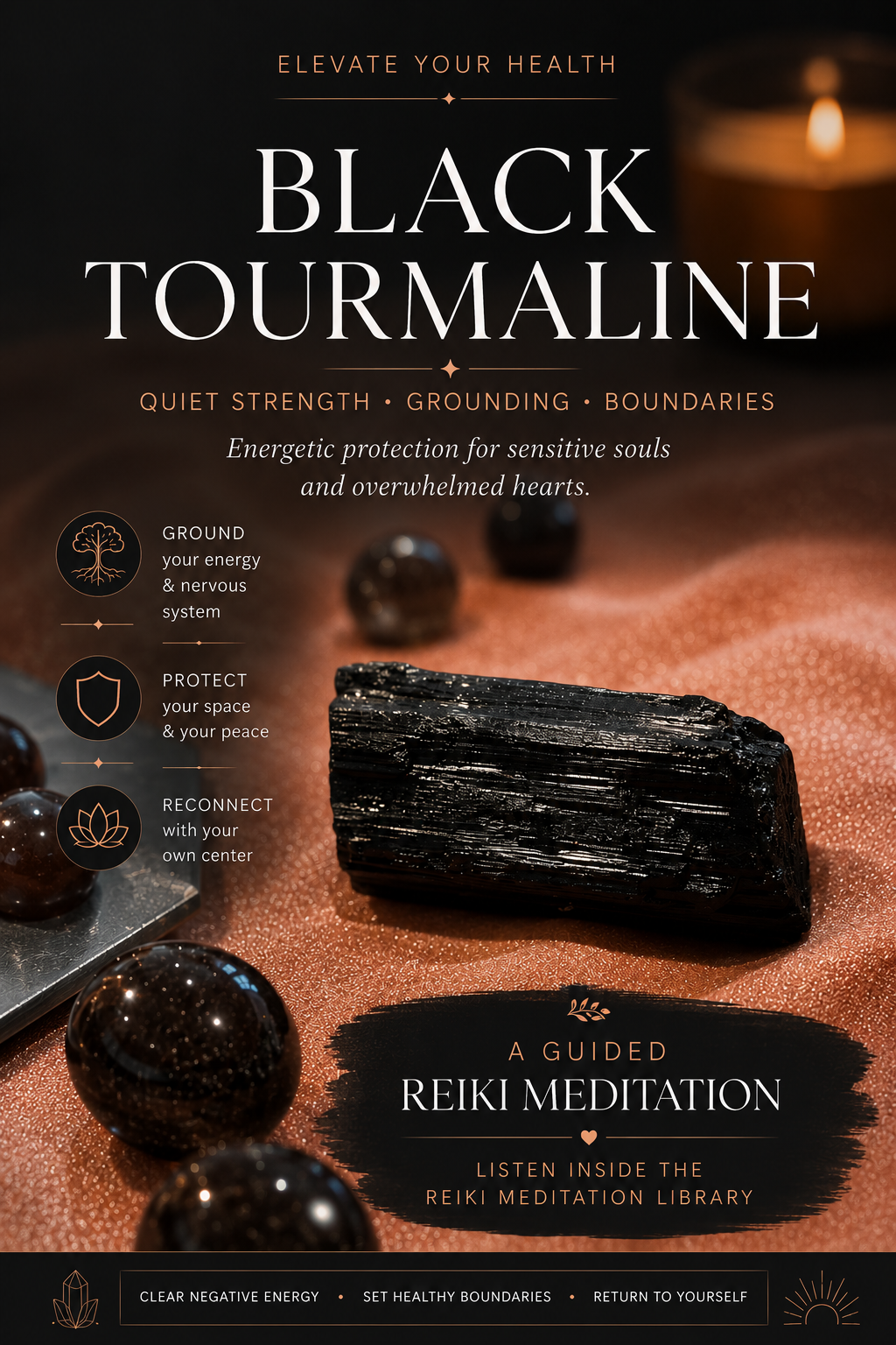 Black Tourmaline Crystal for Protection & Grounding