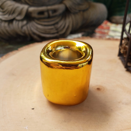 Load image into Gallery viewer, Handmade Gold Ceramic Chime Candle Holder
