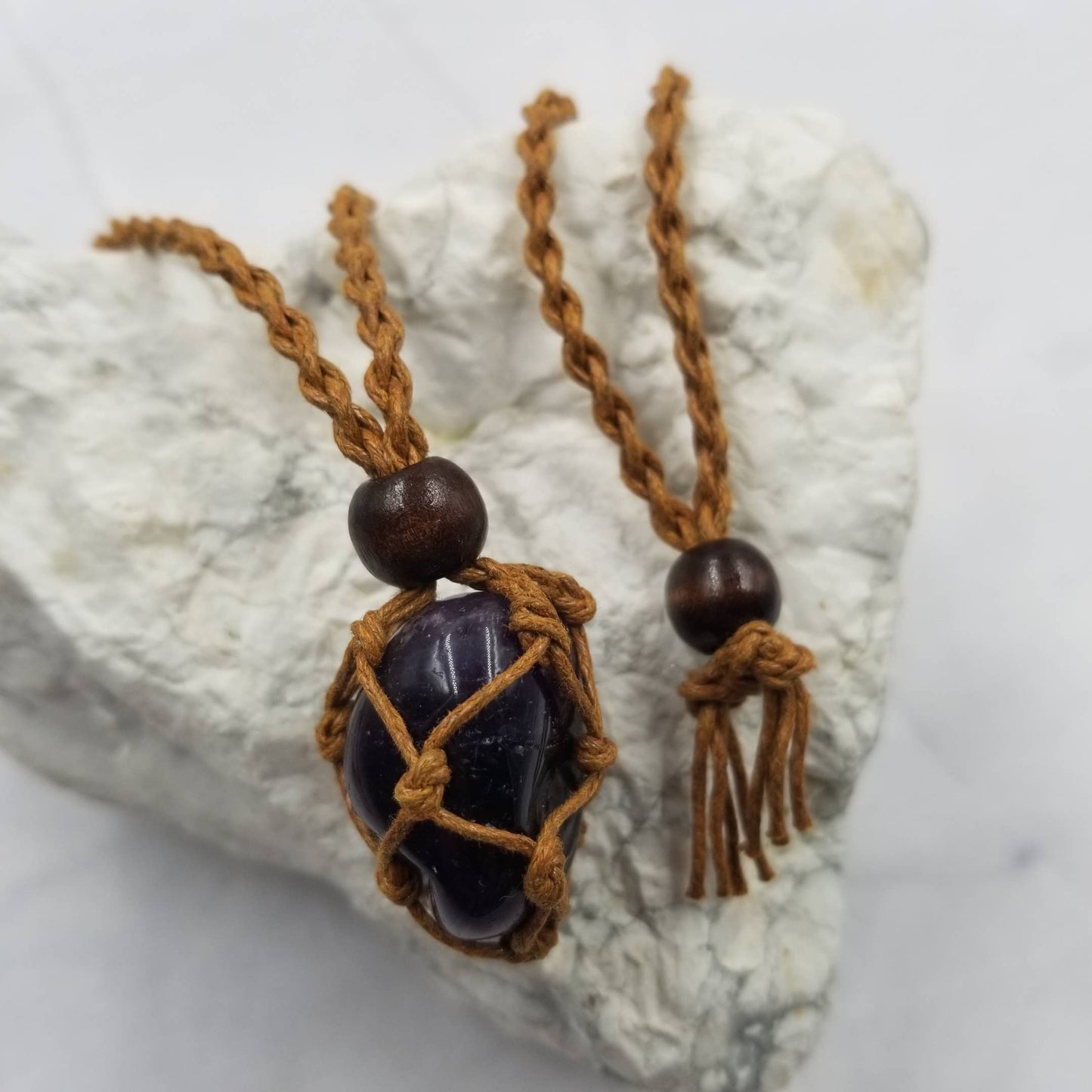 Natural Stone Interchangeable Weave Cage Necklaces in Purple