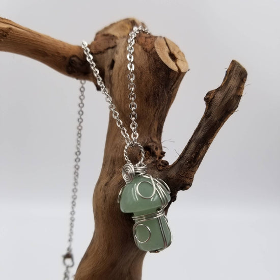 Wire Wrapped Crystal Mushroom Pendant Necklace in Green