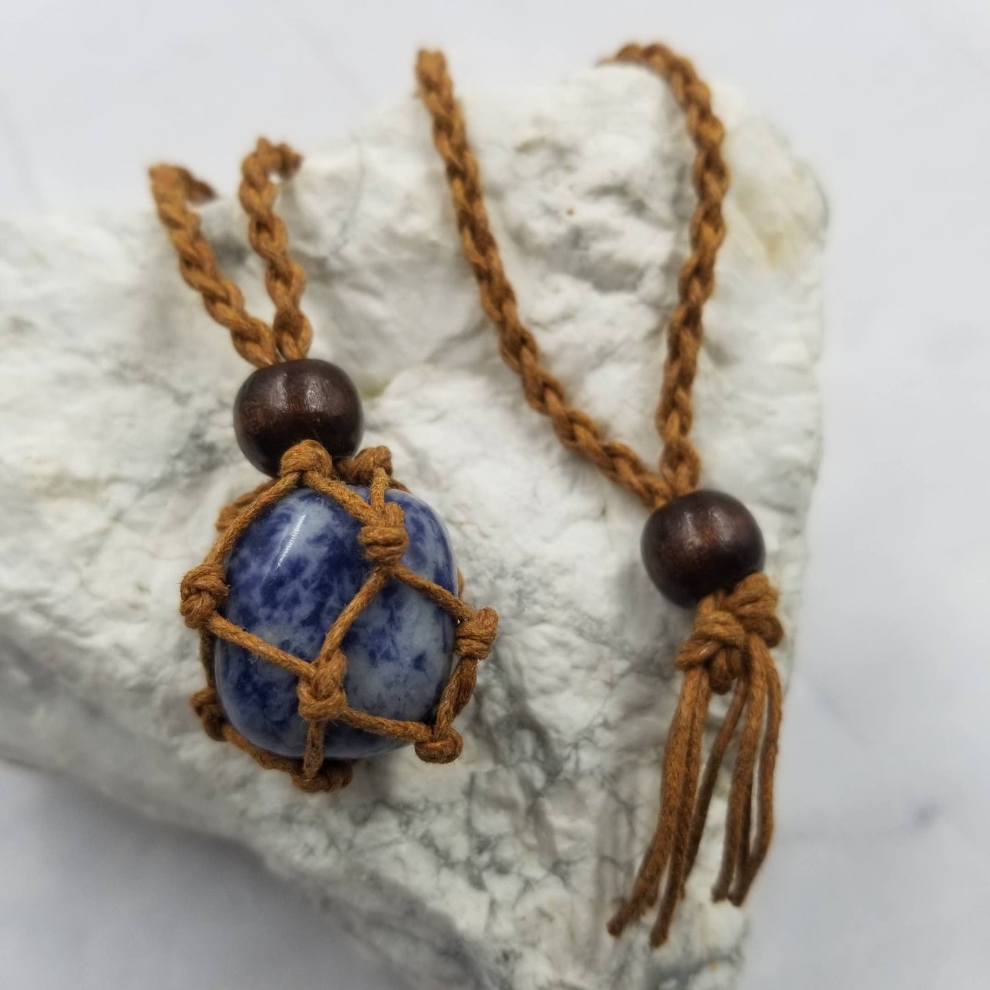 Load image into Gallery viewer, Natural Stone Interchangable Weave Cage Necklace in Blue
