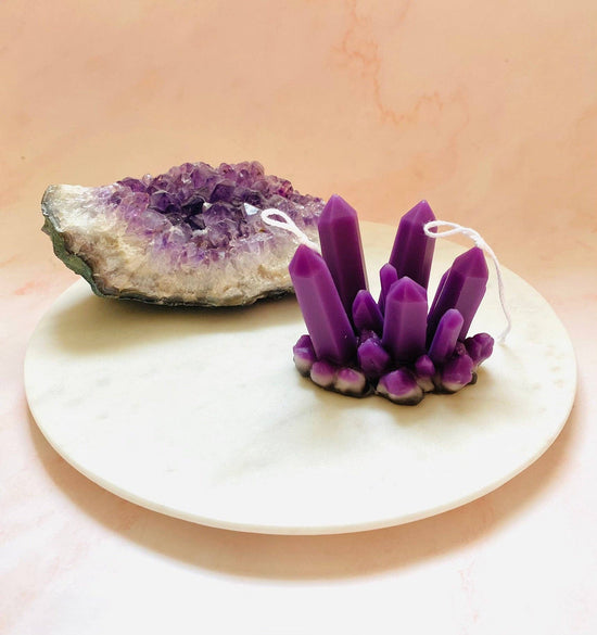 Purple Amethyst Gemstone Beeswax Candle